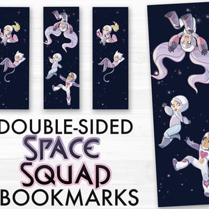 She-Ra Space Squad chibi reversible bookmarks - Adora, Catra, Bow, Glimmer, Entrapta in spacesuits!