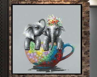 Large Elephant painting Elephant Acrylic painting Elephant original Painting for living room Elephant Wall Art Elephant Canvas Painting