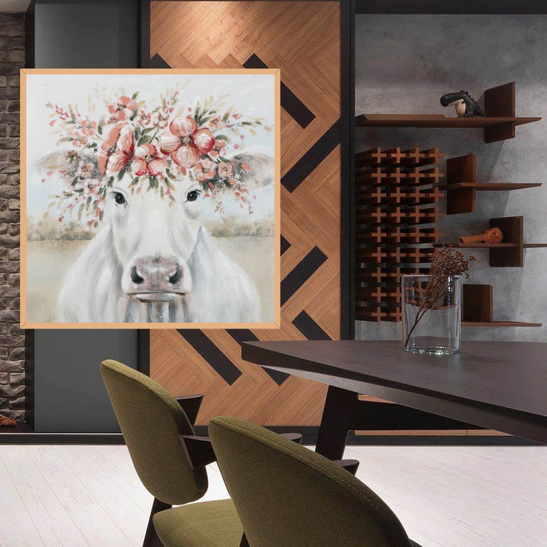 Large Framed Cow Painting on Canvas Cow Art Canvas Farm Animal Etsy