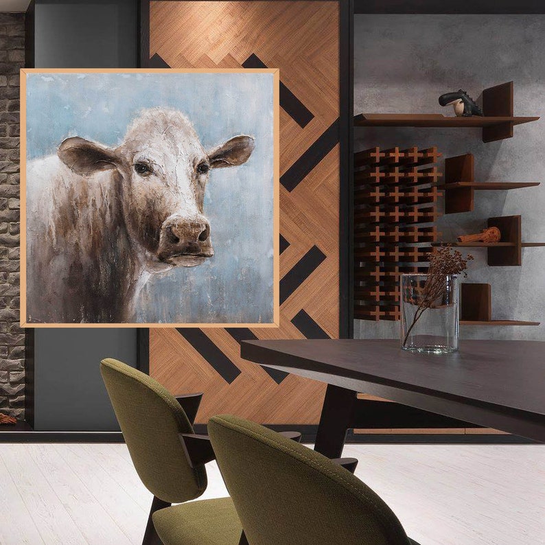 Cow Canvas Wall Art Cow Painting of My Original Abstract Etsy