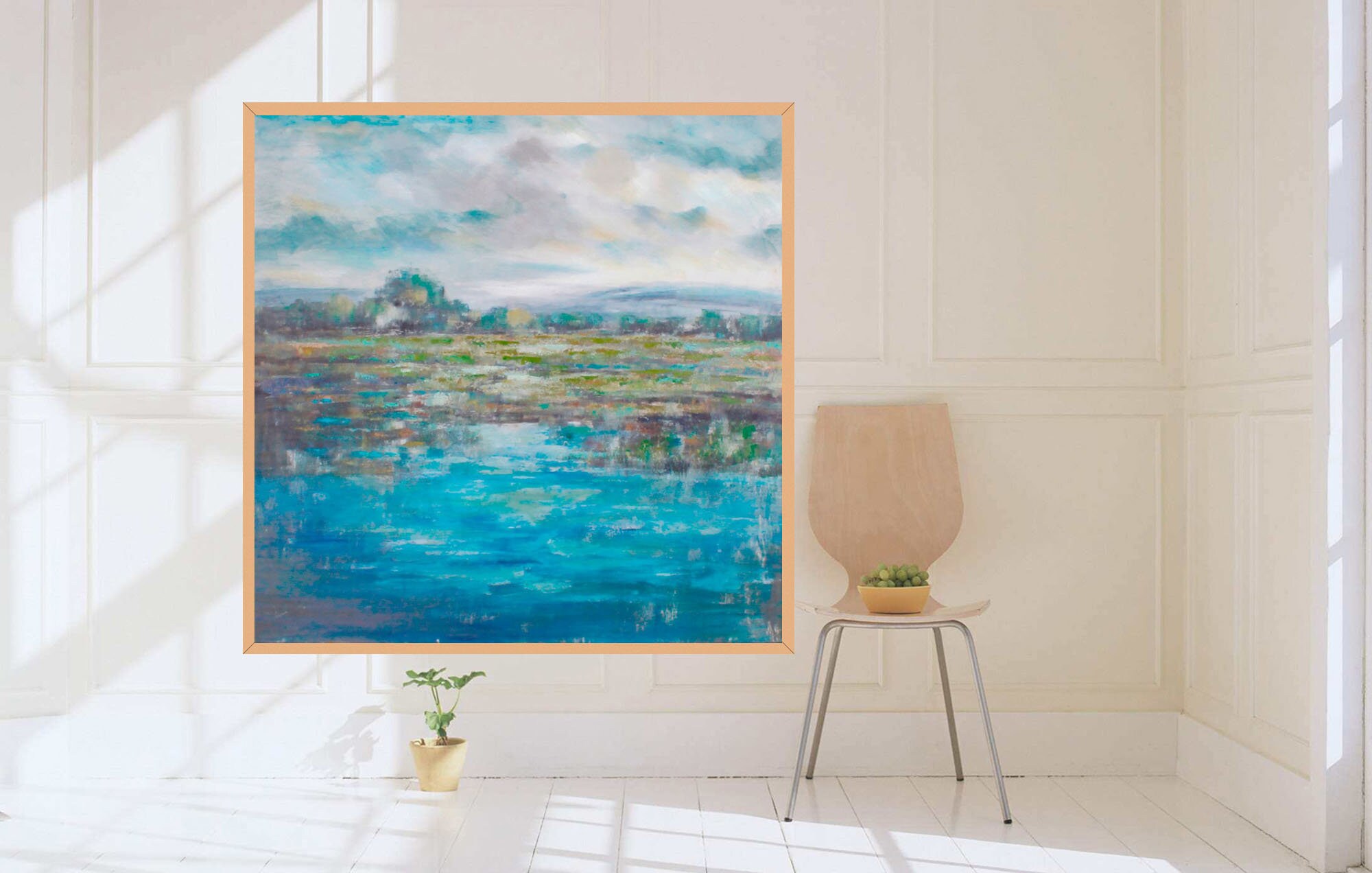 Blue Original Art Abstract PaintingPicture Framed Landscape Etsy