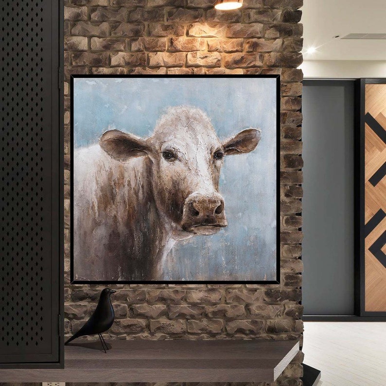 Cow Canvas Wall Art Cow Painting of My Original Abstract Etsy