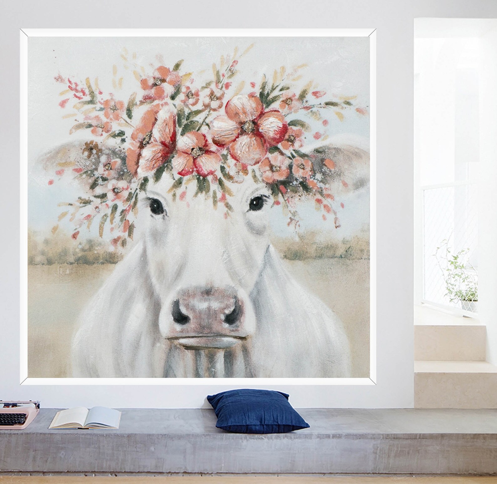 Large Framed Cow Painting on Canvas Cow Art Canvas Farm Animal Etsy