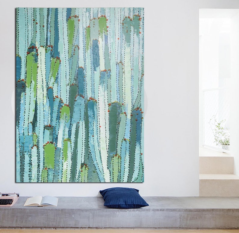 Large Modern Cactus Oil paintingEntrance WALL ARTGreen Etsy