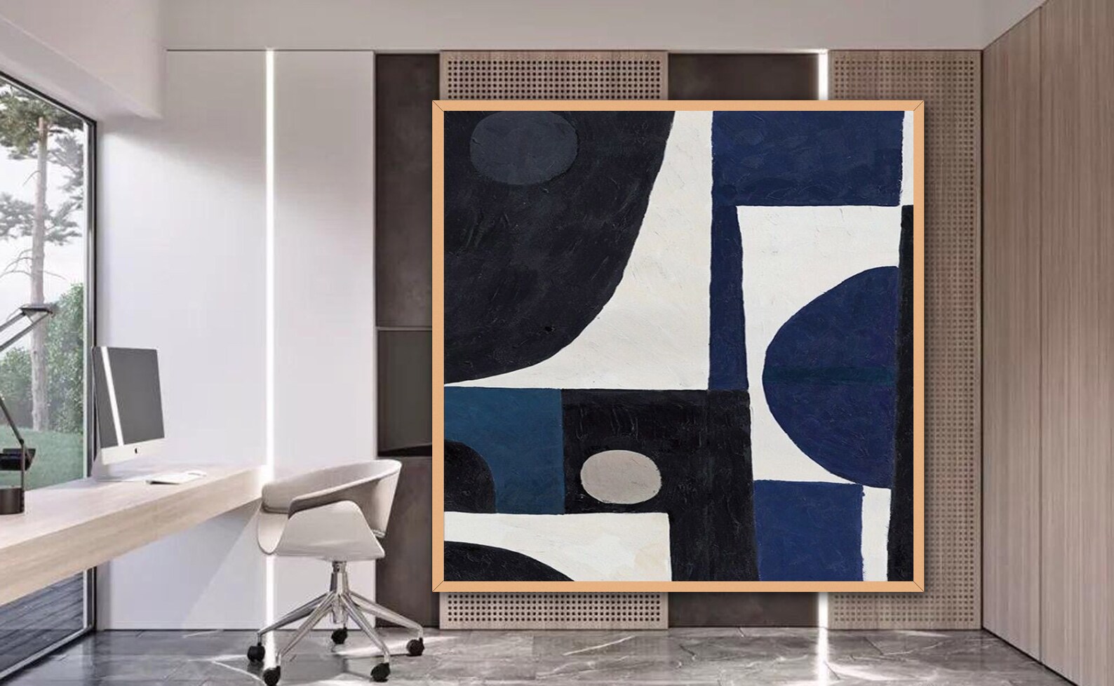 Black White blue Abstract Painting Large Wall Art Etsy