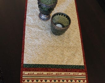 Tafelloper 105 cm x 35 cm, patchwork, Kerstmis, handgemaakt