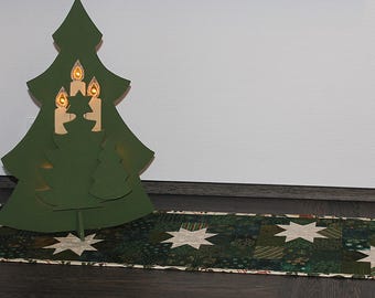 Tafelloper 97 cm x 30 cm, Kerstmis, handgemaakt, patchwork