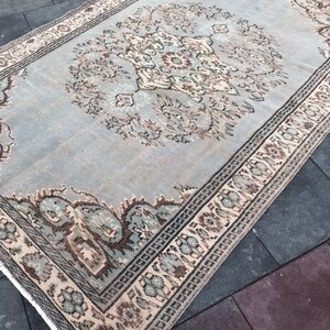 5x8 Gray Rug, Oushak Rug, Vintage rug, Area Rug, Turkish Rug , Bedroom Rug, home living Rug, Home Decor Rug, Muted Wool Rug, Blue Rug,