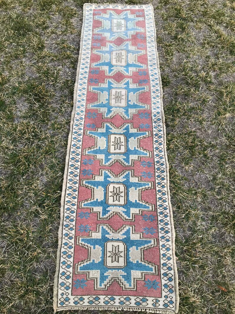 Blue Rug Vintage Rug Turkish Rug Oushak Rug 8 ft x 3.6 ft Pastel Rug Area Rug Hand Made Rug Decorative Rug Kilim Rug Floor Rug small Rug