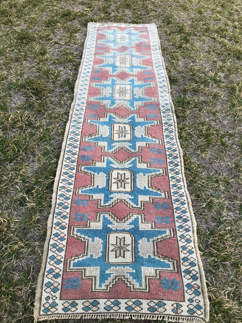 Blue Rug Vintage Rug Turkish Rug Oushak Rug 8 ft x 3.6 ft Pastel Rug Area Rug Hand Made Rug Decorative Rug Kilim Rug Floor Rug small Rug