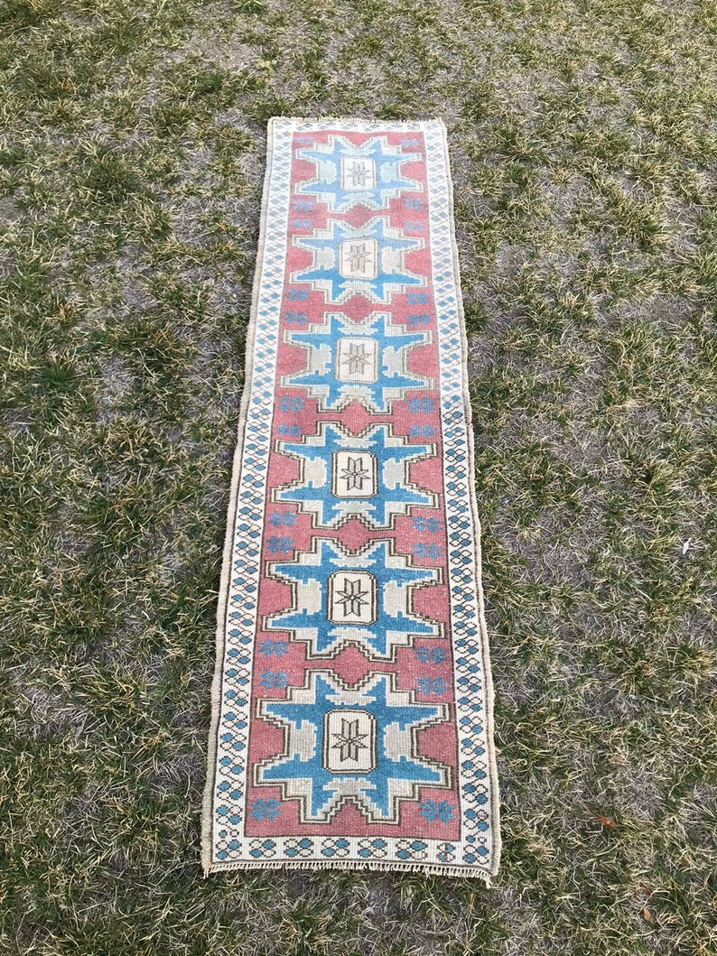 Blue Rug Vintage Rug Turkish Rug Oushak Rug 8 ft x 3.6 ft Pastel Rug Area Rug Hand Made Rug Decorative Rug Kilim Rug Floor Rug small Rug