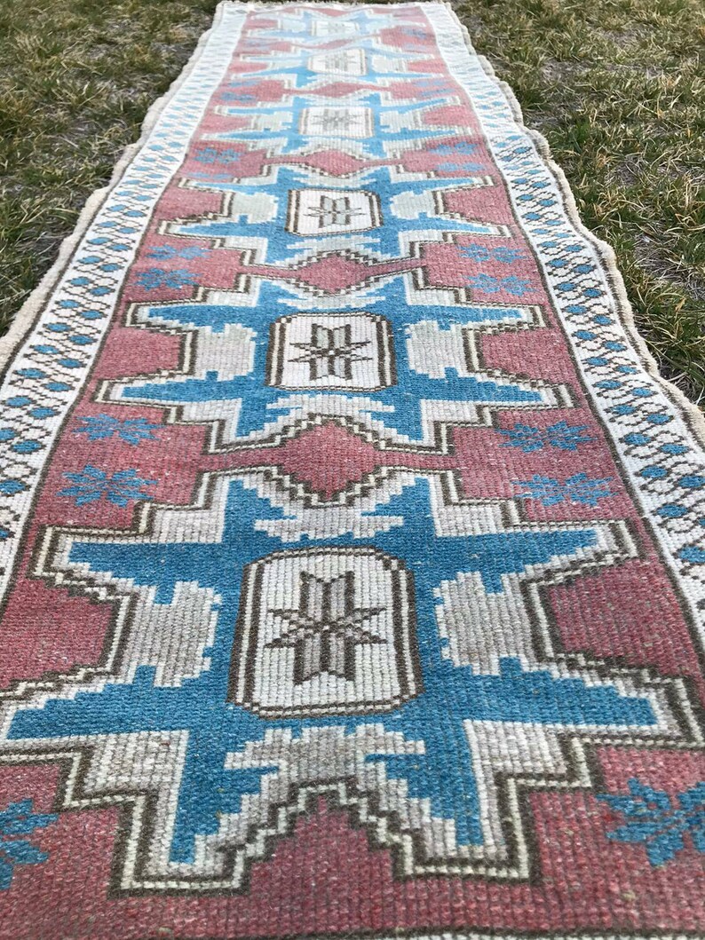 Blue Rug Vintage Rug Turkish Rug Oushak Rug 8 ft x 3.6 ft Pastel Rug Area Rug Hand Made Rug Decorative Rug Kilim Rug Floor Rug small Rug