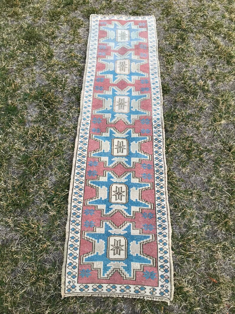 Blue Rug Vintage Rug Turkish Rug Oushak Rug 8 ft x 3.6 ft Pastel Rug Area Rug Hand Made Rug Decorative Rug Kilim Rug Floor Rug small Rug