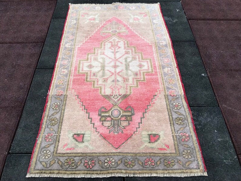 Qushak Runner Vintage Runner Hand Carpet Runner rug Pastel rug Turkish runner rug Brown Runner rug 101 x 59 cm 3 ft 3 in x 1 ft 9 in