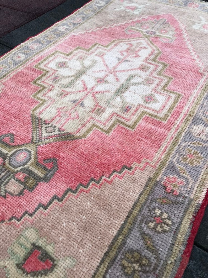 Qushak Runner Vintage Runner Hand Carpet Runner rug Pastel rug Turkish runner rug Brown Runner rug 101 x 59 cm 3 ft 3 in x 1 ft 9 in