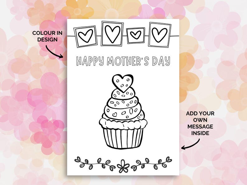 Printable Mother's Day Colouring Card, Diy Card to Colour for Mum ...