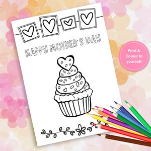 Tarjeta para colorear imprimible para el Día de la Madre, tarjeta DIY para colorear para mamá, descarga instantánea,