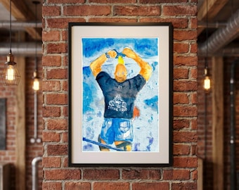 Lámina de acuarela de Stone Cold Steve Austin / Arte para fans de la lucha libre (Descarga digital)