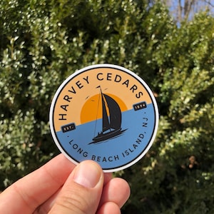 Harvey Cedars, New Jersey Circular Vinyl Sticker. Bumper Sticker. MacBook Decal. Water Bottle Sticker.
