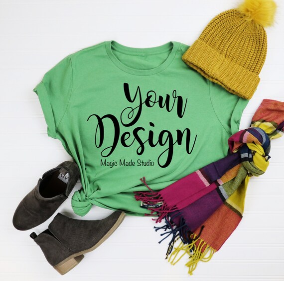 Adult-Shirt Mockup Bella And Canvas Mockup Leaf Green