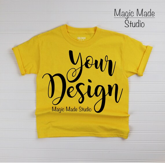 Kids Shirt Mockup Kids T-Shirt Gildan Kids Yellow Shirt Kids Shirt Mockup Kids T-Shirt Gildan Kids Yellow Shirt