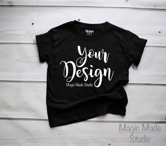 Kids Shirt Mockup Kids T-Shirt Gildan Kids Black Shirt Kids Shirt Mockup Kids T-Shirt Gildan Kids Black Shirt