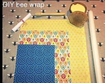 kit DIY bee wrap/emballage alimentaire/film écologique/cire d'abeille bio/zéro déchet/tissu oekotex