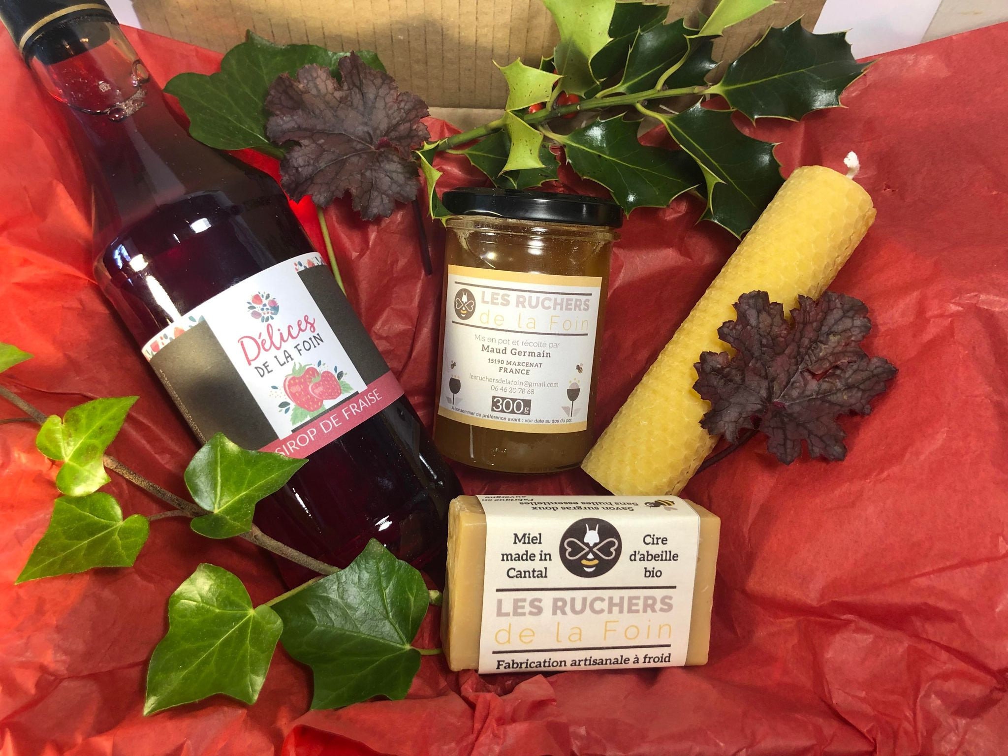 Coffret 1 Sirop Fraise + Pot de Miel 300G Bougie 13cm Savon Au 100G