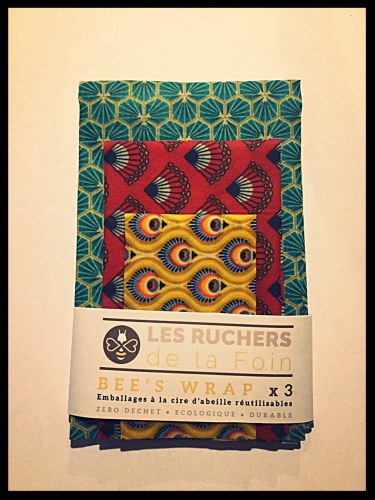 Lot de 3 Bee's Wrap/Tissu Oekotex/Film Écologique/ Zéro Déchet/ Cire d'abeille/ Film Alimentaire