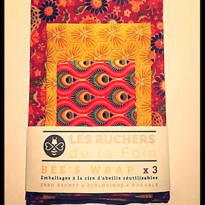 lot de 3 bee wrap/ tissu oekotex /film ecologique/ zéro déchet/ cire d'abeille bio