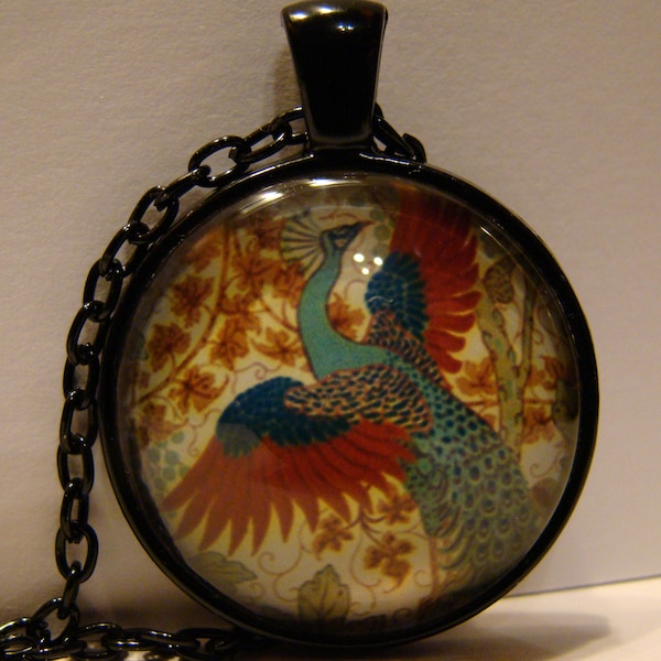 Halskette Kette Medaillon Necklace Cabochon Phoenix Anhänger Unisex Schmuck