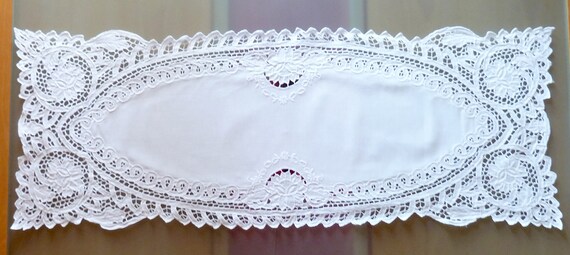 Vintage All White Small Tablecloth and Table Runner