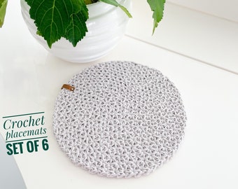 Crochet Placemats set of 6pc, Round placemats, Dining Table Mat, Crochet Doilies, Boho Placemats