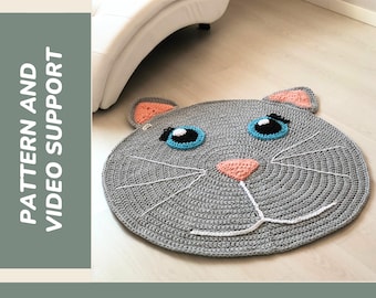 Motif de tapis chat au crochet, décoration de chambre d'enfant, tapis de chambre d'enfant, bricolage, tapis animal, téléchargement PDF