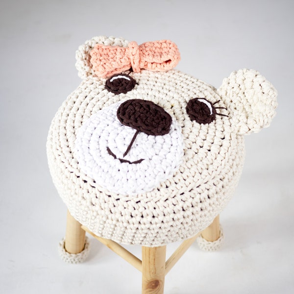 Crochet Stool Animal Bear Cover Pattern, Chair cover Tutorial