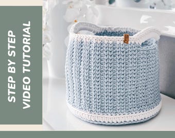 Crochet Basket Video Tutorial, Round Cotton Cord Basket, Storage Organiser, Modern Home Decor, Easy Beginner Friendly Pattern, PDF Download