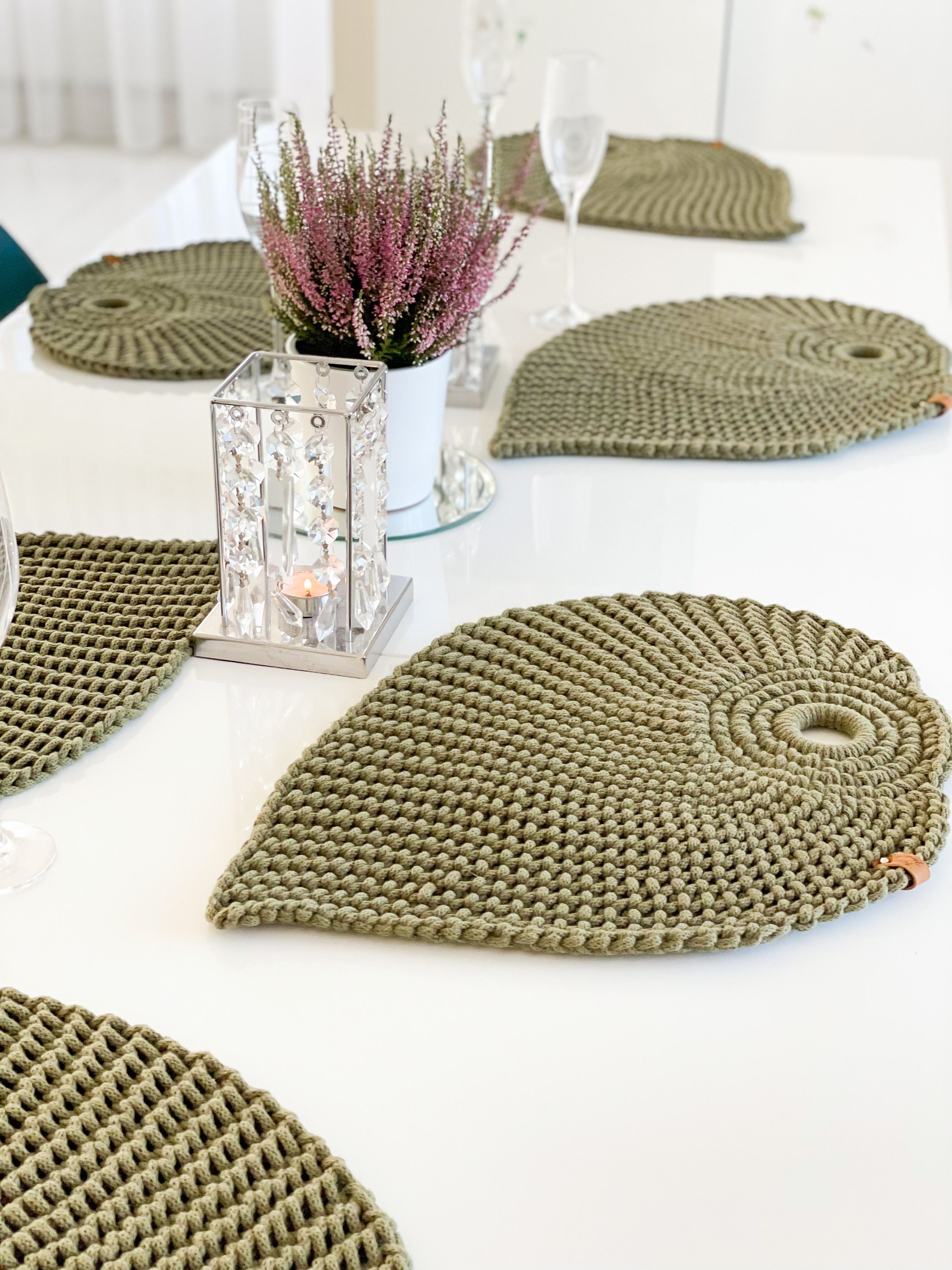 Set of 6 Crochet Placemats Leaf Shape Placemats Crochet Etsy