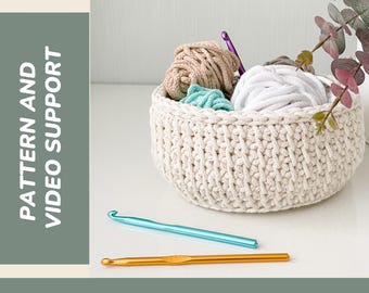 Crochet Basket Pattern, Round Storage Bowl, Modern Home Decor, Beginner Friendly, Video included, PDF Download