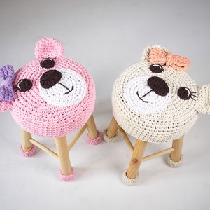 Animal stool crochet pattern, Gehäkelte hocker, Crochet diy nursery room decor, Padded stool image 2