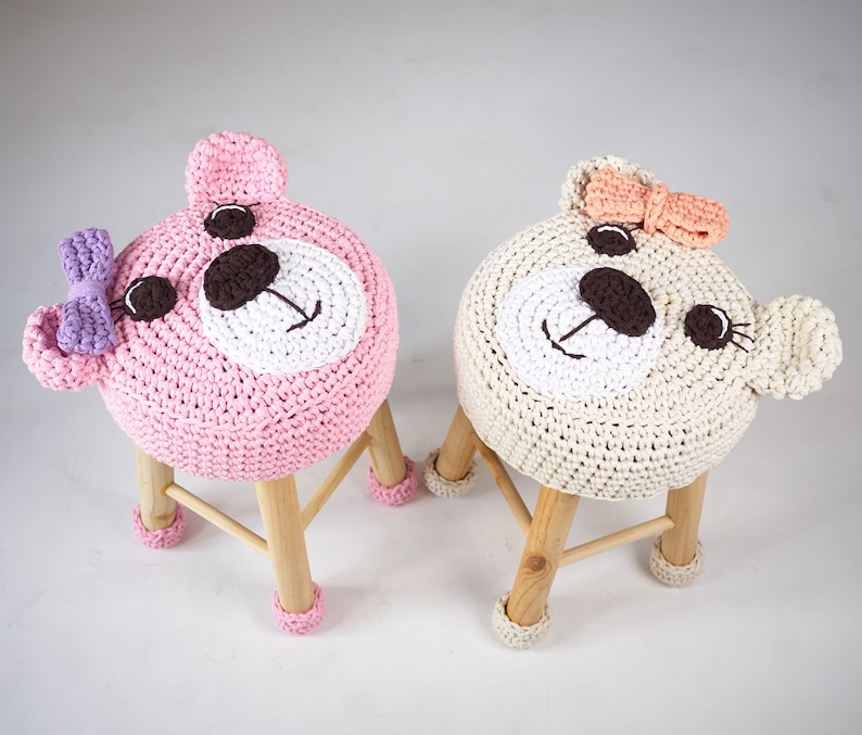 Animal stool crochet pattern, Gehäkelte hocker, Crochet diy nursery room decor, Padded stool image 2