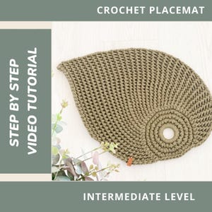 Tutorial en vídeo para hacer un mantel individual de ganchillo con forma de hoja, ganchillo tunecino, decoración moderna para la mesa, patrón para posavasos o tapete, descarga en PDF.