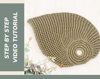 Tutorial en vídeo para hacer un mantel individual de ganchillo con forma de hoja, ganchillo tunecino, decoración moderna para la mesa, patrón para posavasos o tapete, descarga en PDF.