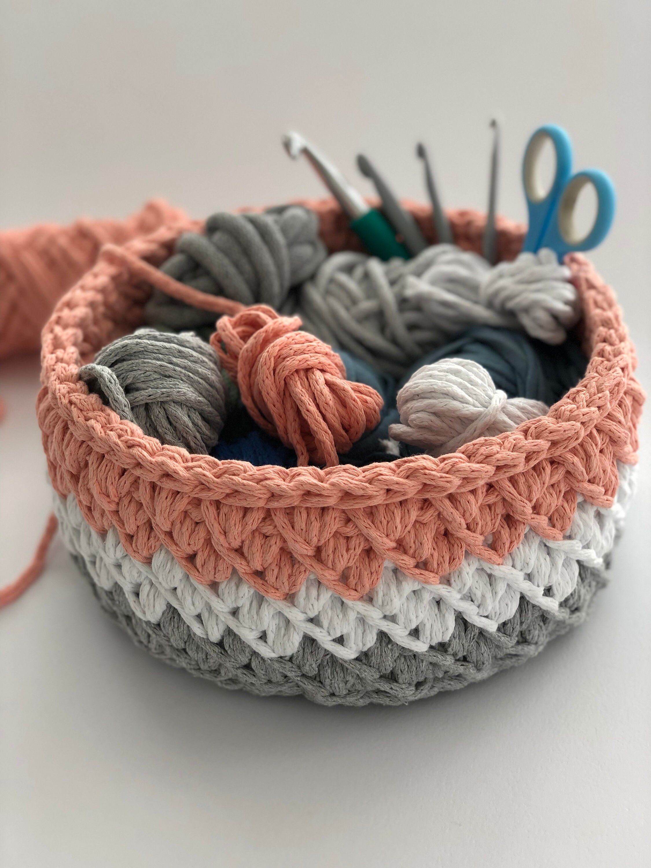 Crochet Round Basket Pattern Fabric Basket Tutorial Video Etsy