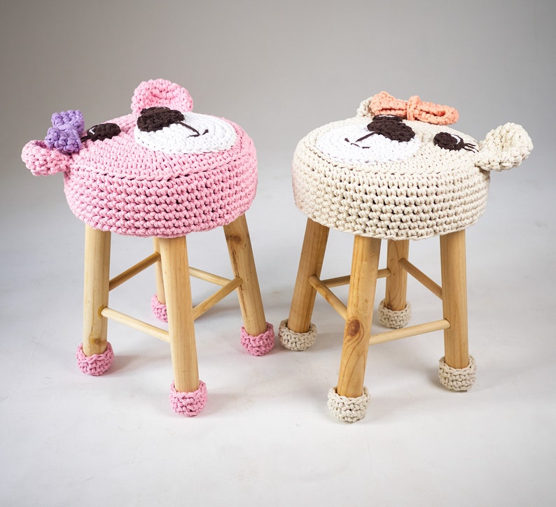 Animal stool crochet pattern, Gehäkelte hocker, Crochet diy nursery room decor, Padded stool image 4