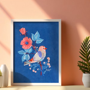 Hand-Painted Guache and Watercolor Bird Art Poster Archival Print - Limited Edition Nature Image - Bioenergetic Illustration - A3 A4 A5