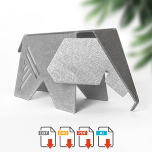 Rzeźba słonia | Nowoczesna statua | Figurka geometryczna | Pliki DXF | Origami z metalu | Cięcie laserowe CNC plazmą | Cięcie laserowe metalu
