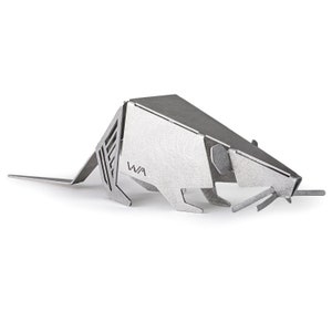 Geometric Metal Origami Rat | Mouse Artwork Sculpture | Fortune Rat | Contemporary shelf sitter