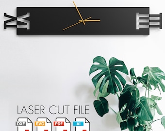 Horizontal creative design wall clock cutting template | oversize wall decor | DXF Files | Plasma Laser CNC Cut | Metal laser cut