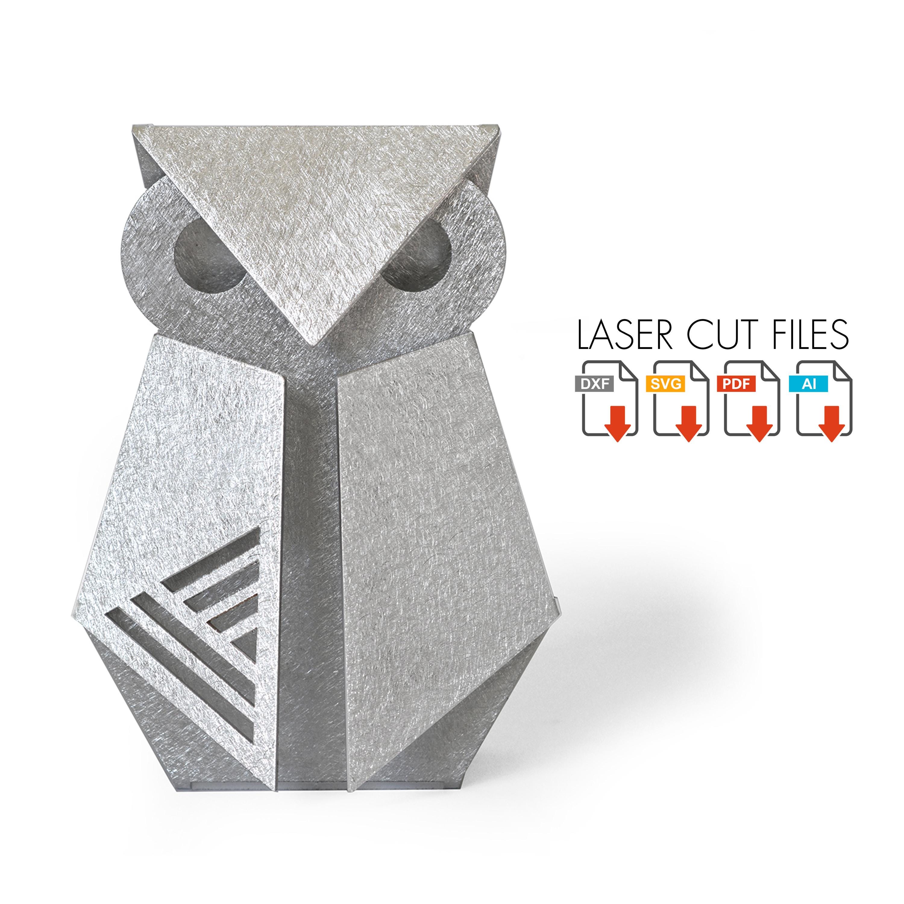 Geometric owl laser cut files | Modern metal sculpture DXF SVG AI