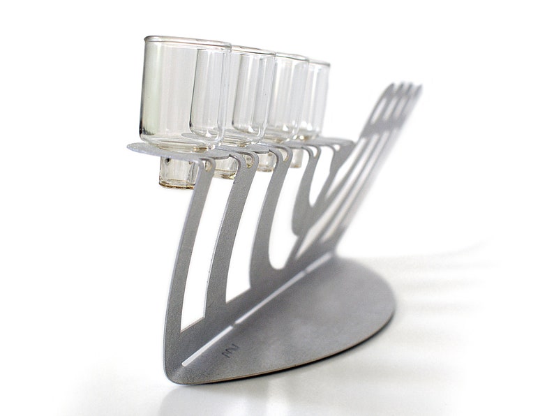 Hanukkiah, Modern Oil Menorah, Modern Judaica, Bar Mitzvah gift, Jewish Wedding gift image 3